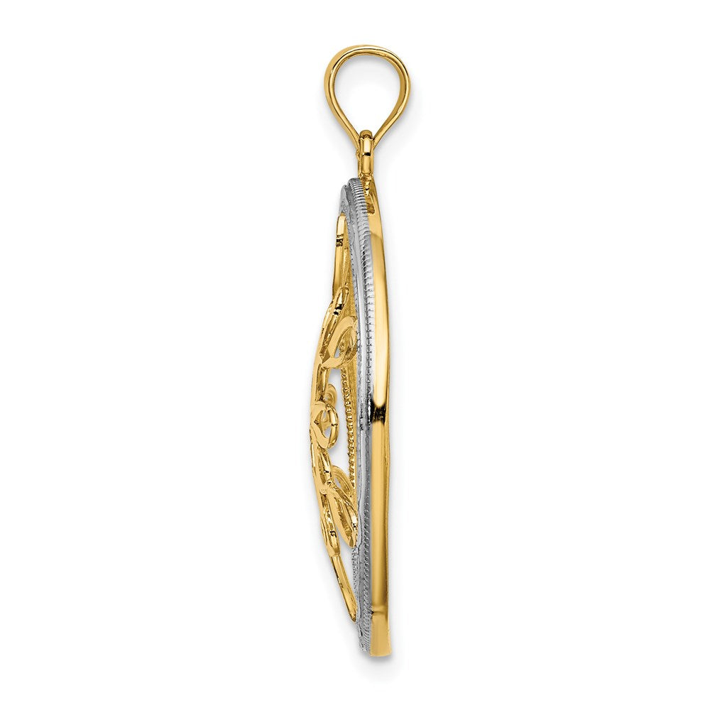 14K w/Rhodium D/C Circle Snowflake Charm