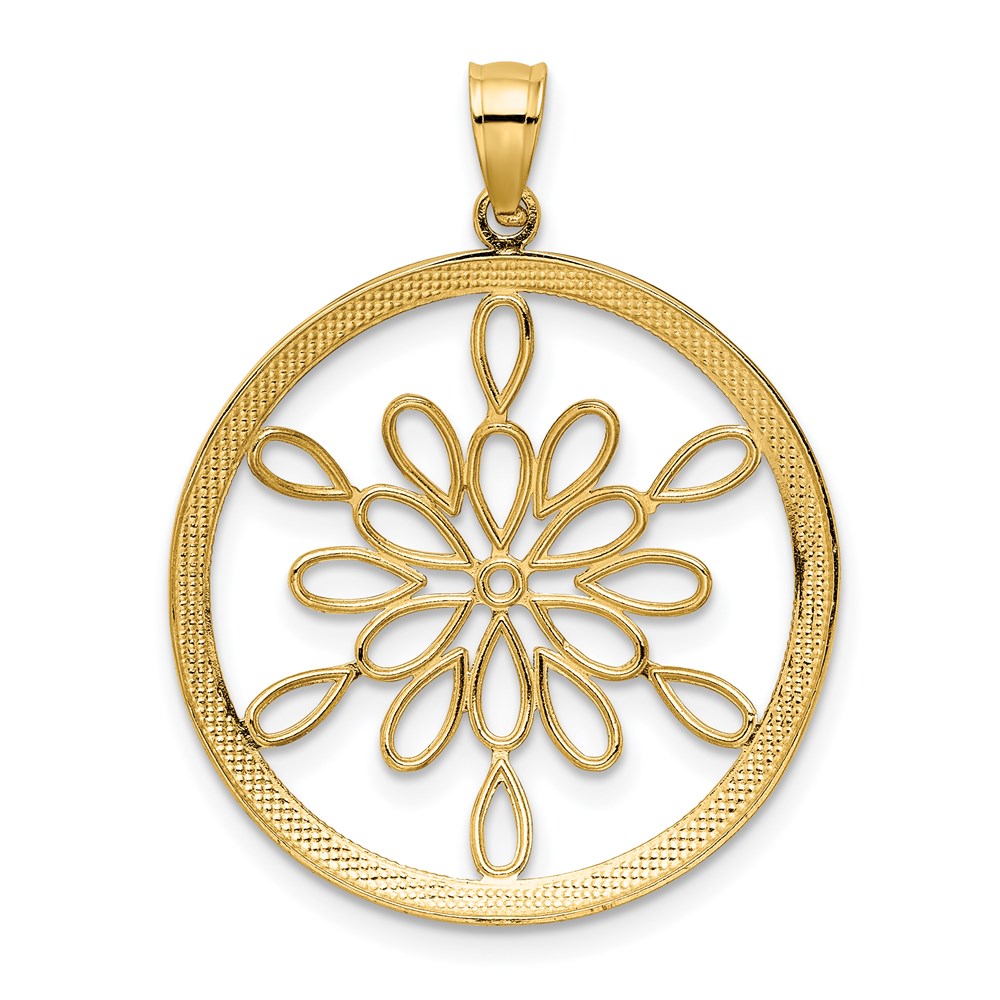 14K w/Rhodium D/C Circle Snowflake Charm