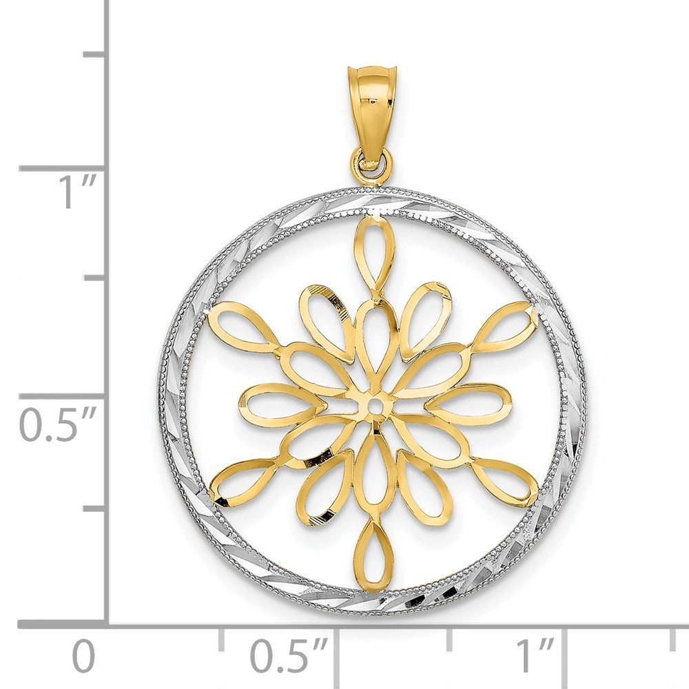14K w/Rhodium D/C Circle Snowflake Charm