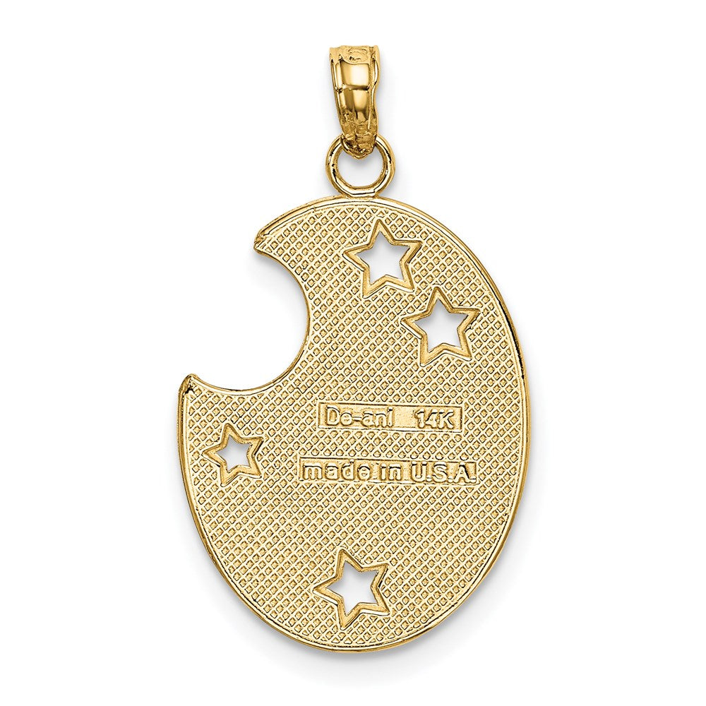 14k w/ Rhodium WISH DREAM BELIEVE Moon and Stars Charm