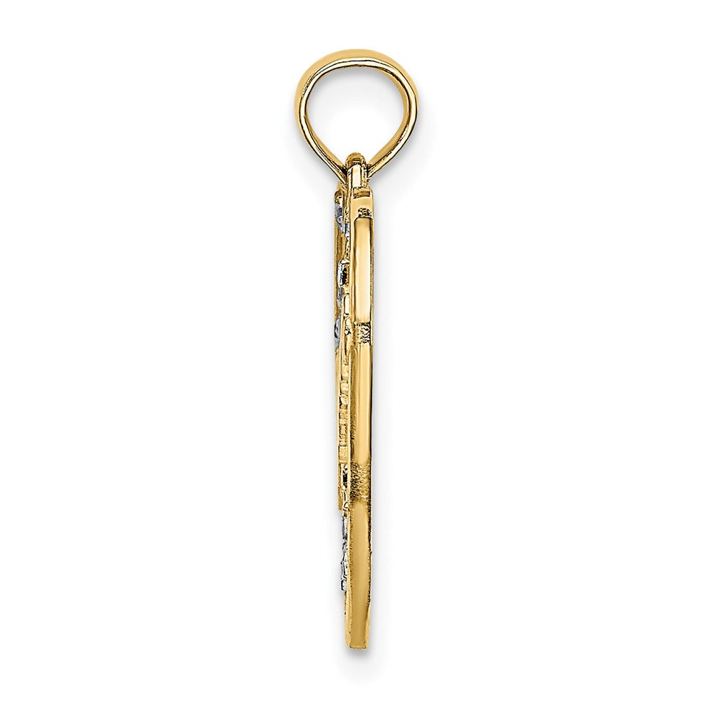 14k w/Rhodium Diamond-cut DREAM Heart with Stars Charm