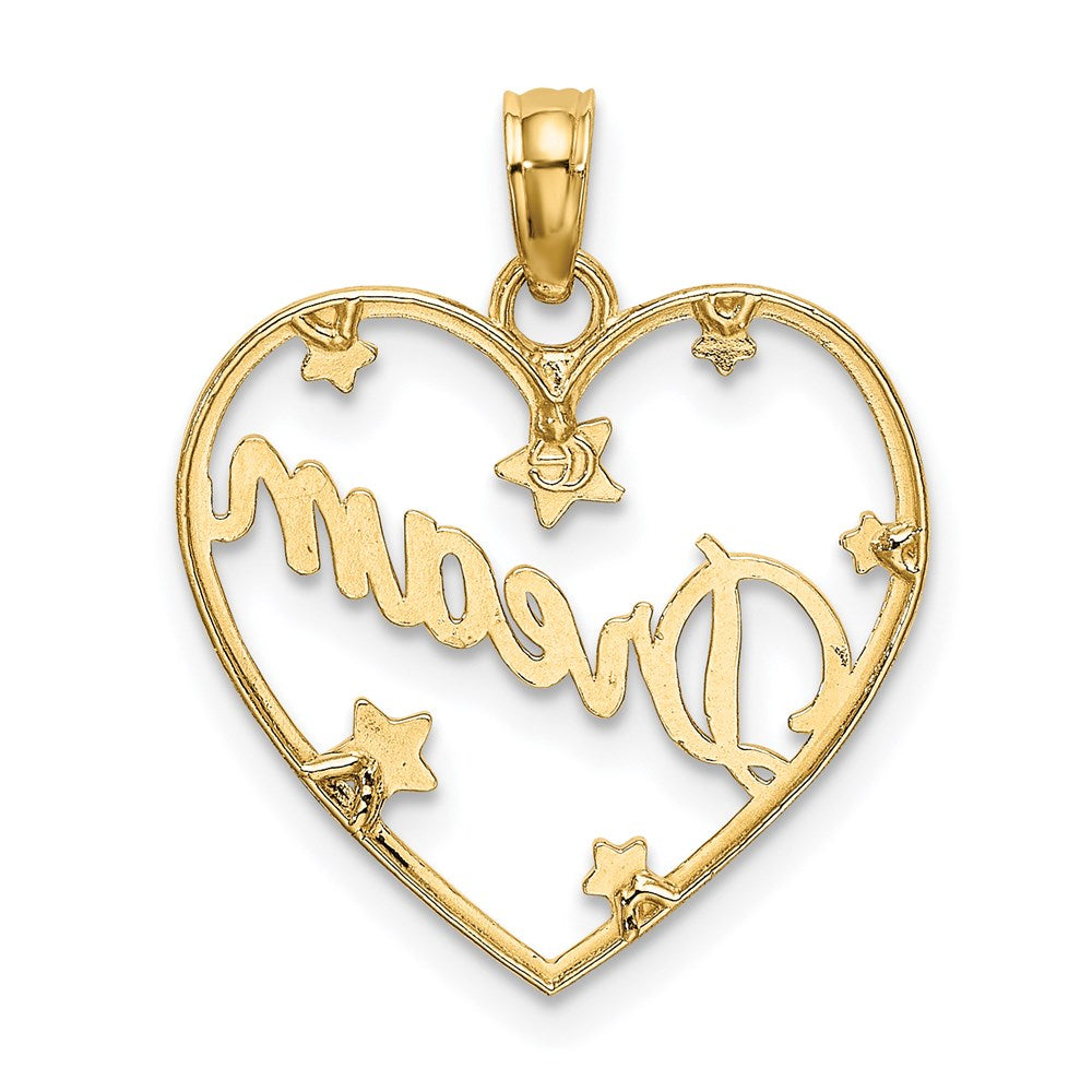 14k w/Rhodium Diamond-cut DREAM Heart with Stars Charm