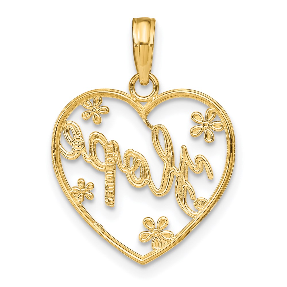 14k w/Rhodium Hope In Heart w/Flowers Charm