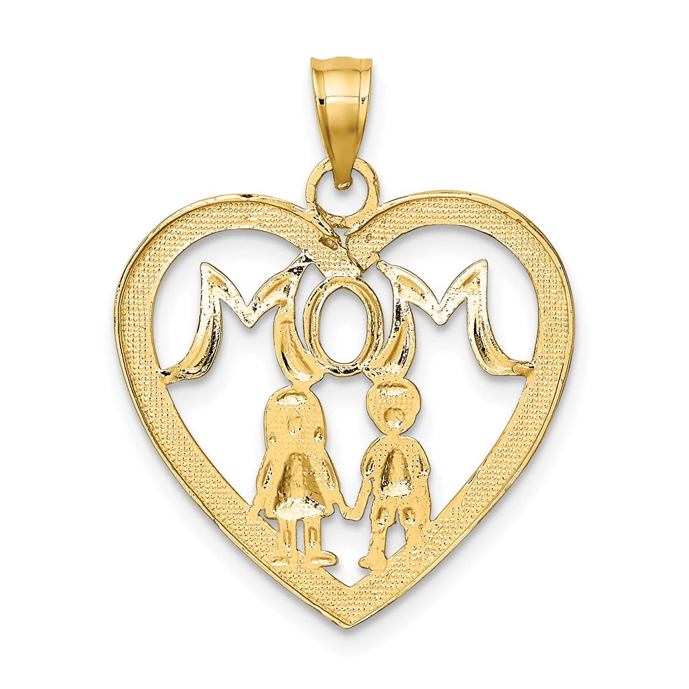 14k w/ Rhodium MOM Heart with 2 Kids Charm