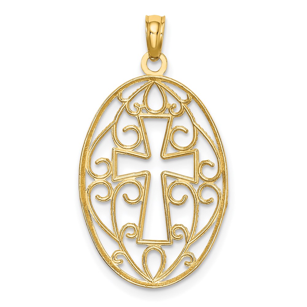 14K w/Rhodium Beaded Filigree Cross Charm