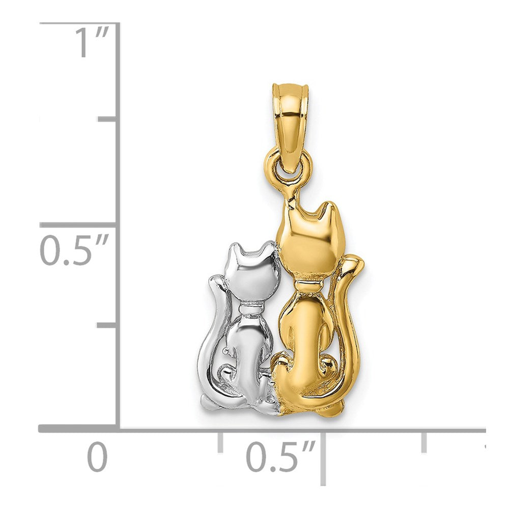 14k w/ Rhodium Polished Cat and Kitten Charm