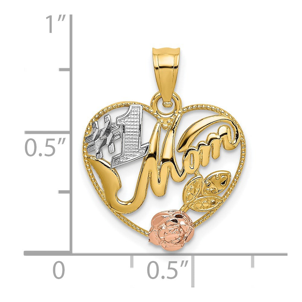 14k Yellow and Rose Gold w/White Rhodium #1 MOM Heart Charm