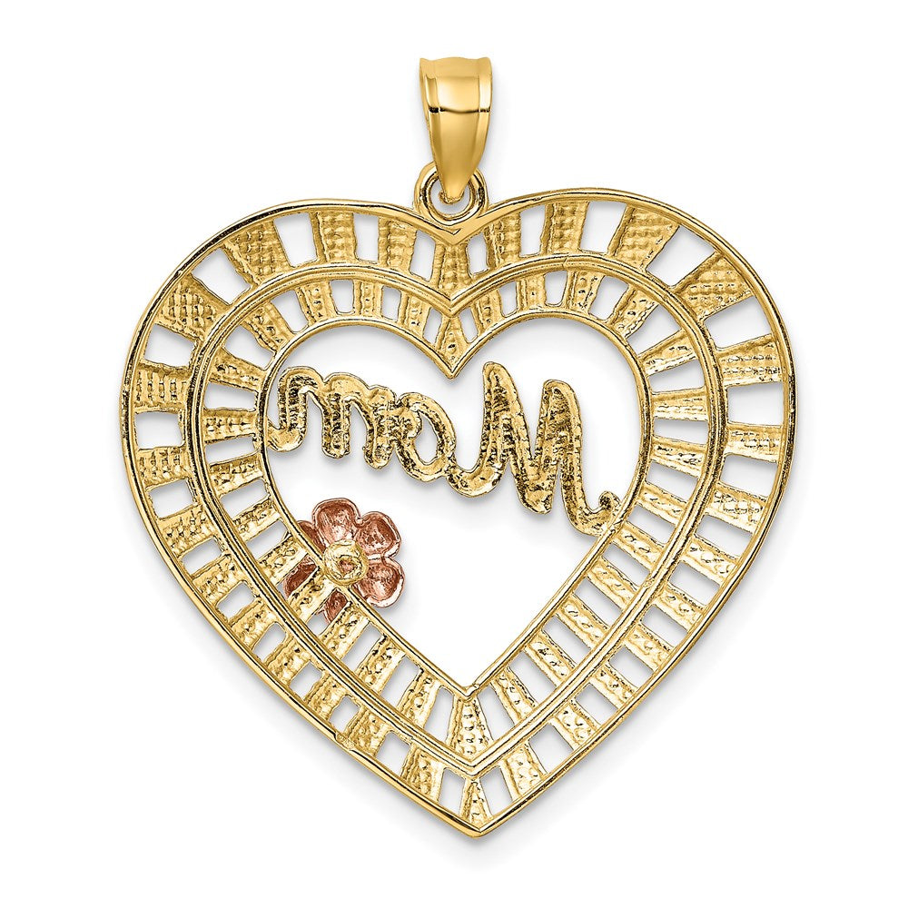 14k Two-tone w/White Rhodium D/C MOM Heart Charm