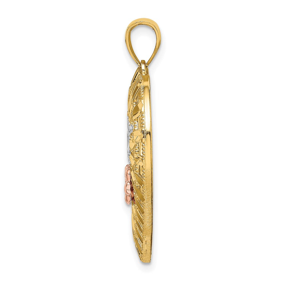 14k Two-tone w/White Rhodium NANA Heart w/Flowers Charm