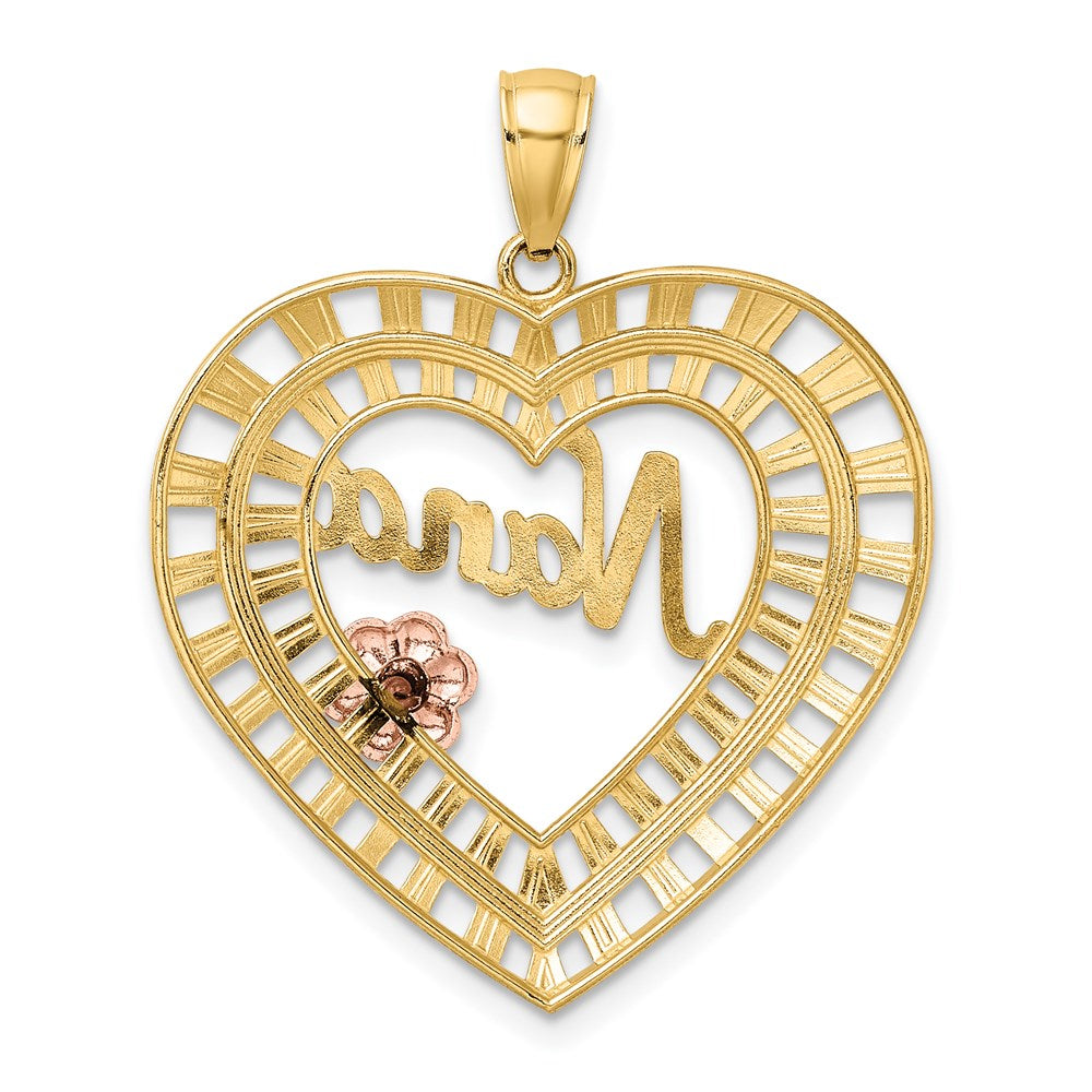 14k Two-tone w/White Rhodium NANA Heart w/Flowers Charm