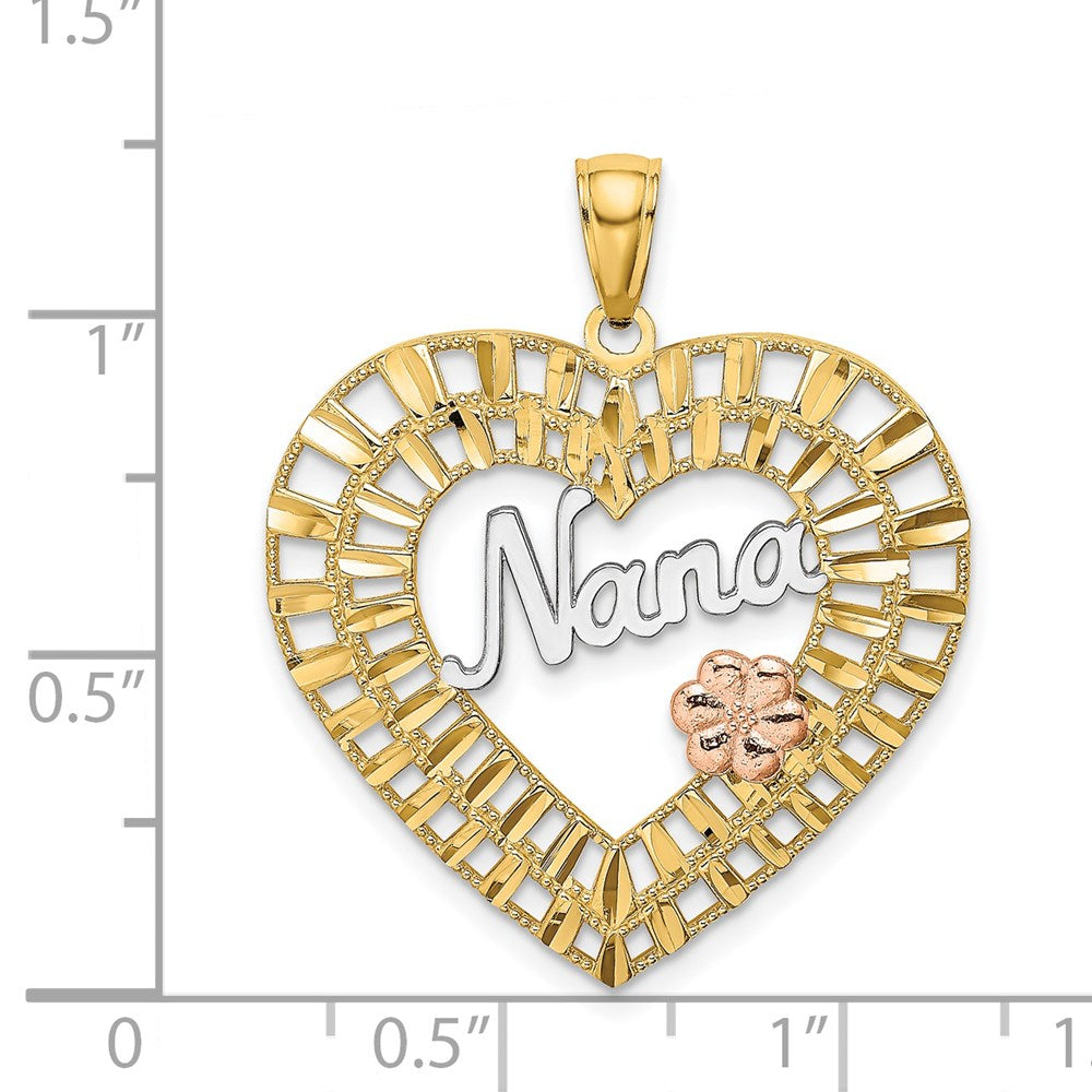 14k Two-tone w/White Rhodium NANA Heart w/Flowers Charm