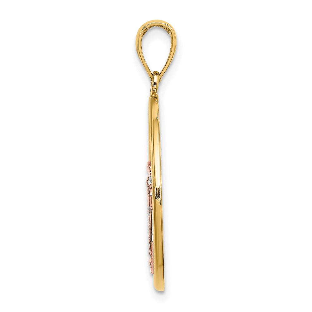 14K Two-tone w/White Rhodium Scallop Shell In Circle Charm