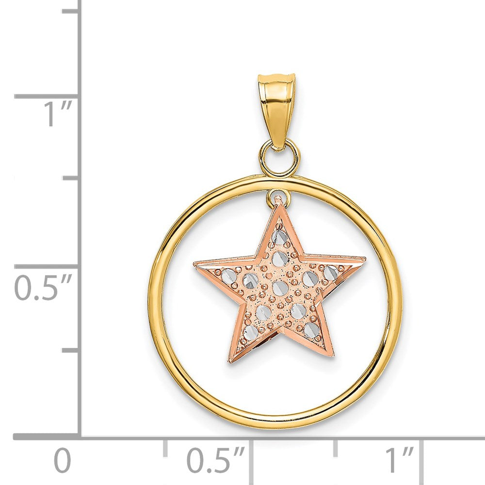 14k Two-tone w/White Rhodium Star in Frame Moveable Charm