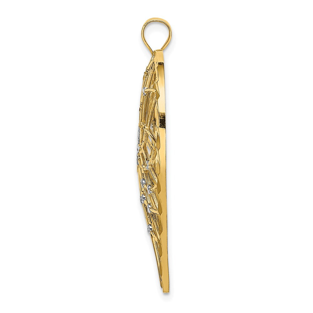14k with White Rhodium Diamond-cut Large Filigree Heart Pendant