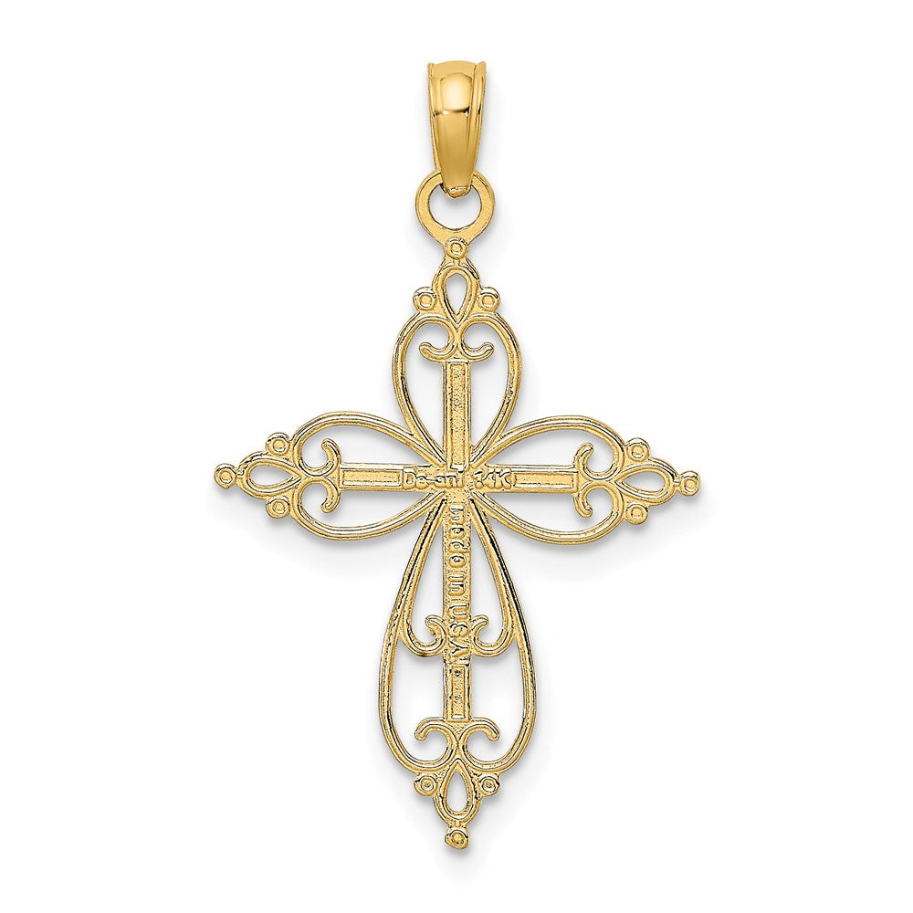 14K W/ Rhodium Beaded Cross Charm