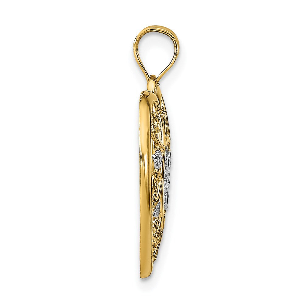 14k w/Rhodium Cut-Out Filigree Heart Charm