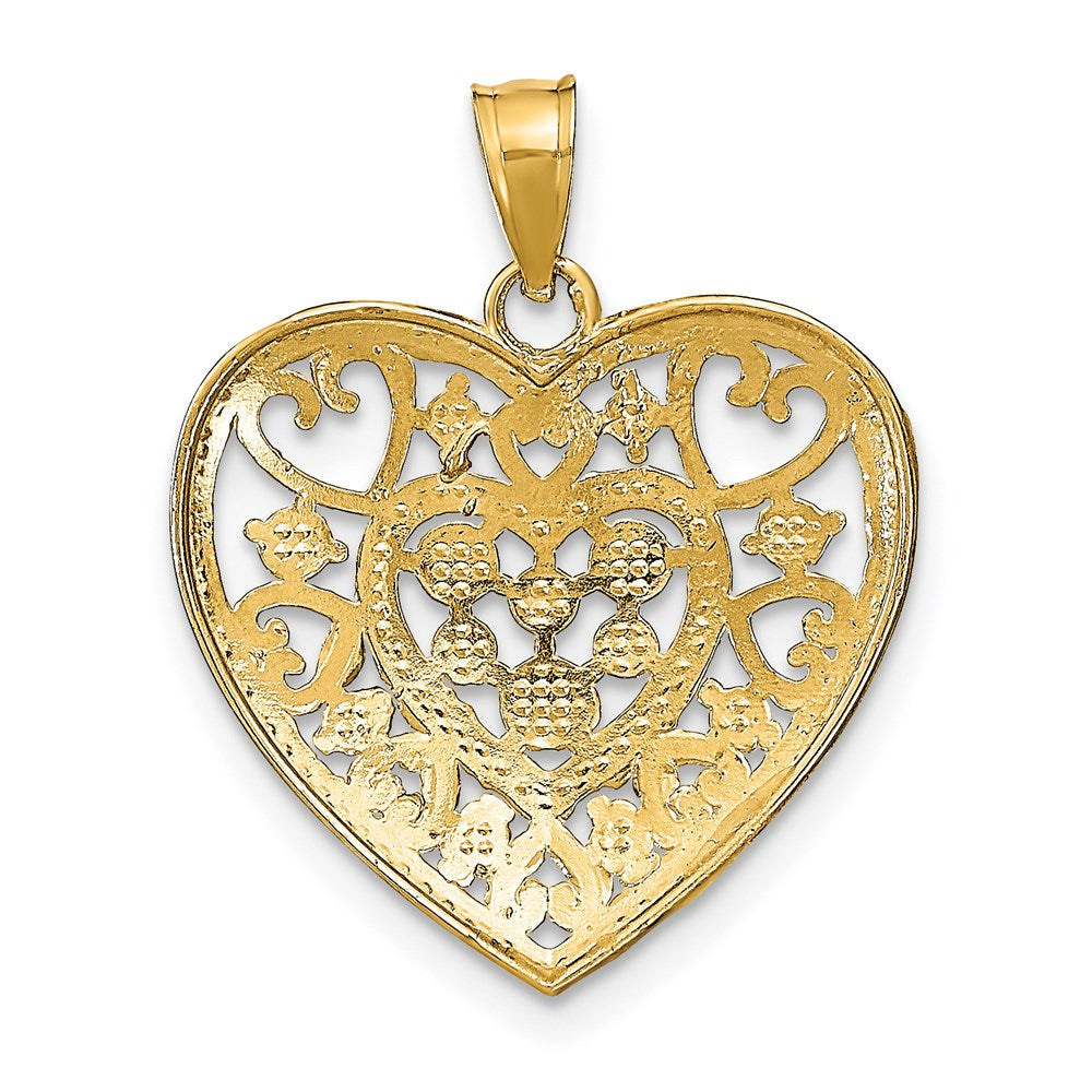 14k w/Rhodium Cut-Out Filigree Heart Charm