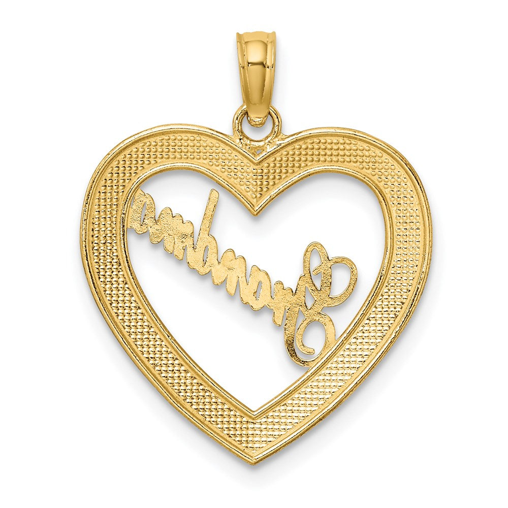 14k w/ White Rhodium Diamond-cut Heart GRANDMA Charm