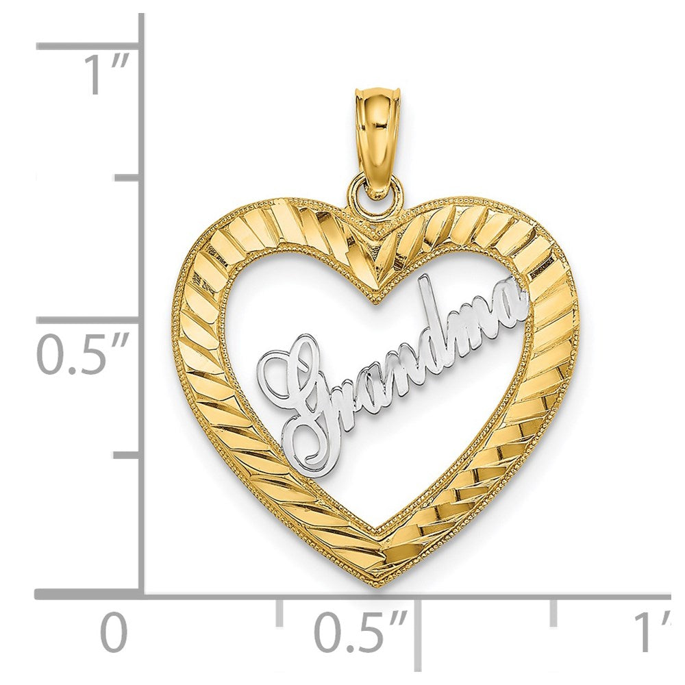 14k w/ White Rhodium Diamond-cut Heart GRANDMA Charm