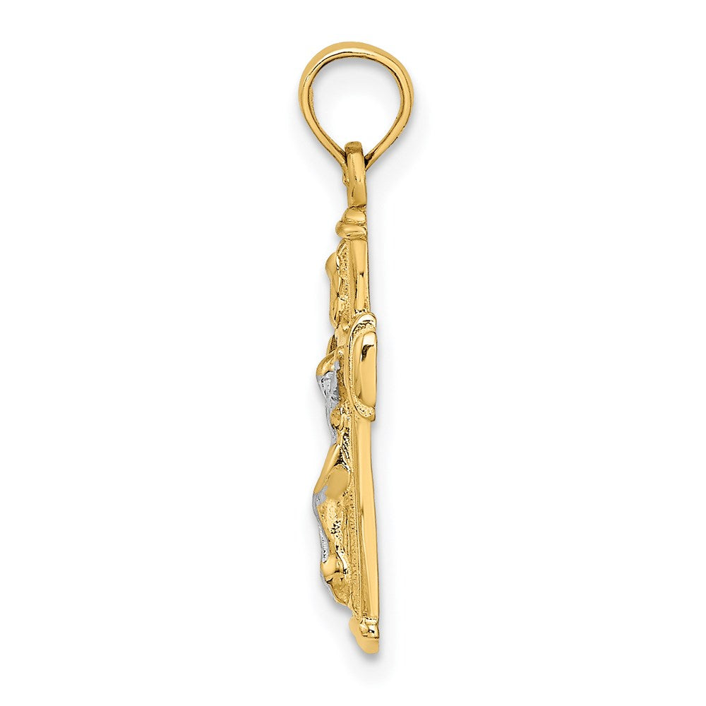 14K W/ Rhodium Polished Block INRI Crucifix Charm