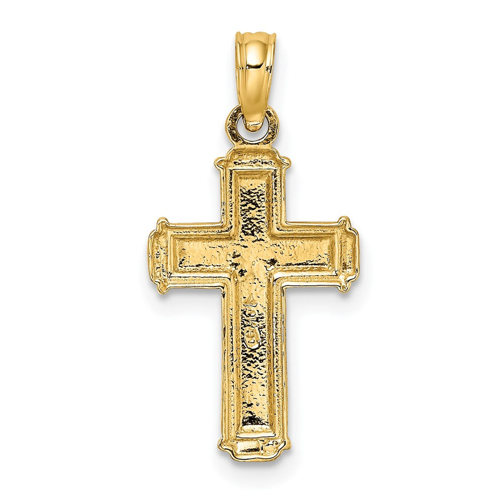 14K W/ Rhodium Polished Block INRI Crucifix Charm