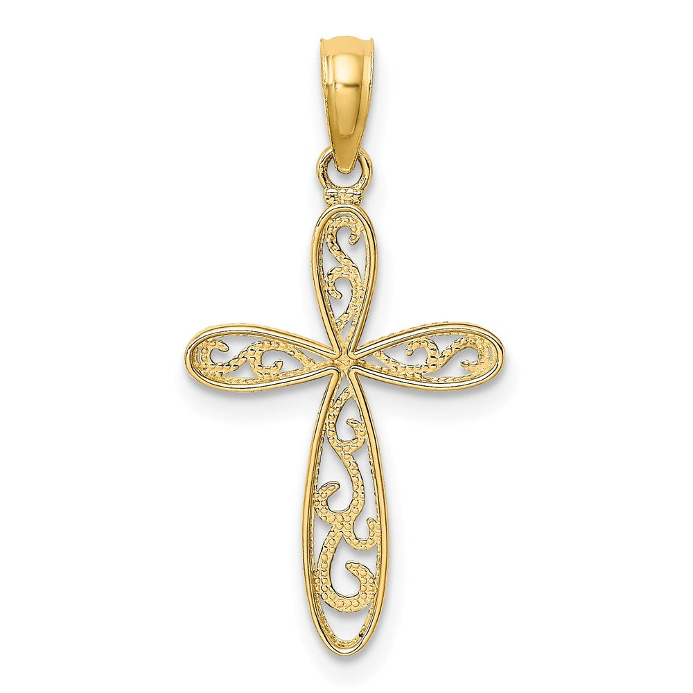 14K w/ Rhodium Filigree and Milgrain Cross Charm