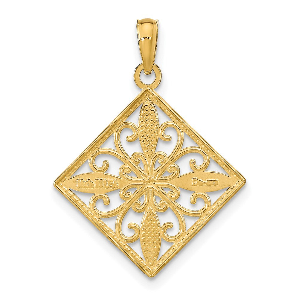 14K w/Rhodium Flower and Cross Square Charm