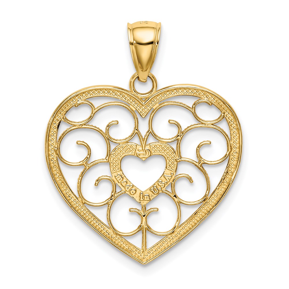 14k w/ Rhodium Filigree Heart Charm