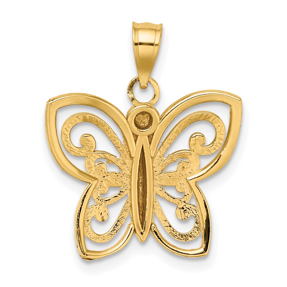 14k w/ Rhodium Diamond-cut Butterfly Charm