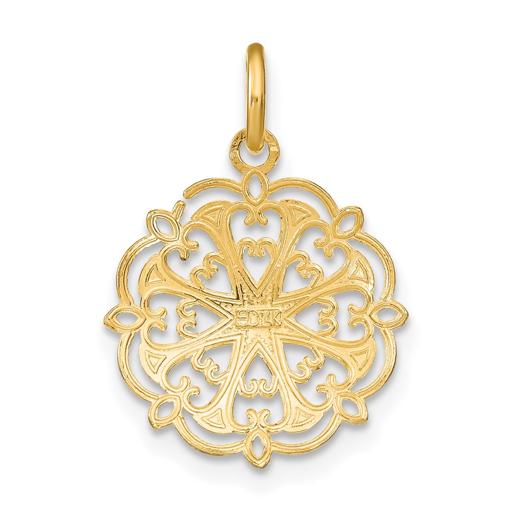 14K w/Rhodium and D/C Filigree Heart Round Charm