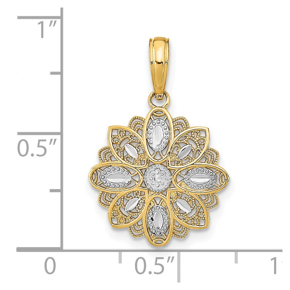 14K w/Rhodium and D/C Filigree Flower Charm