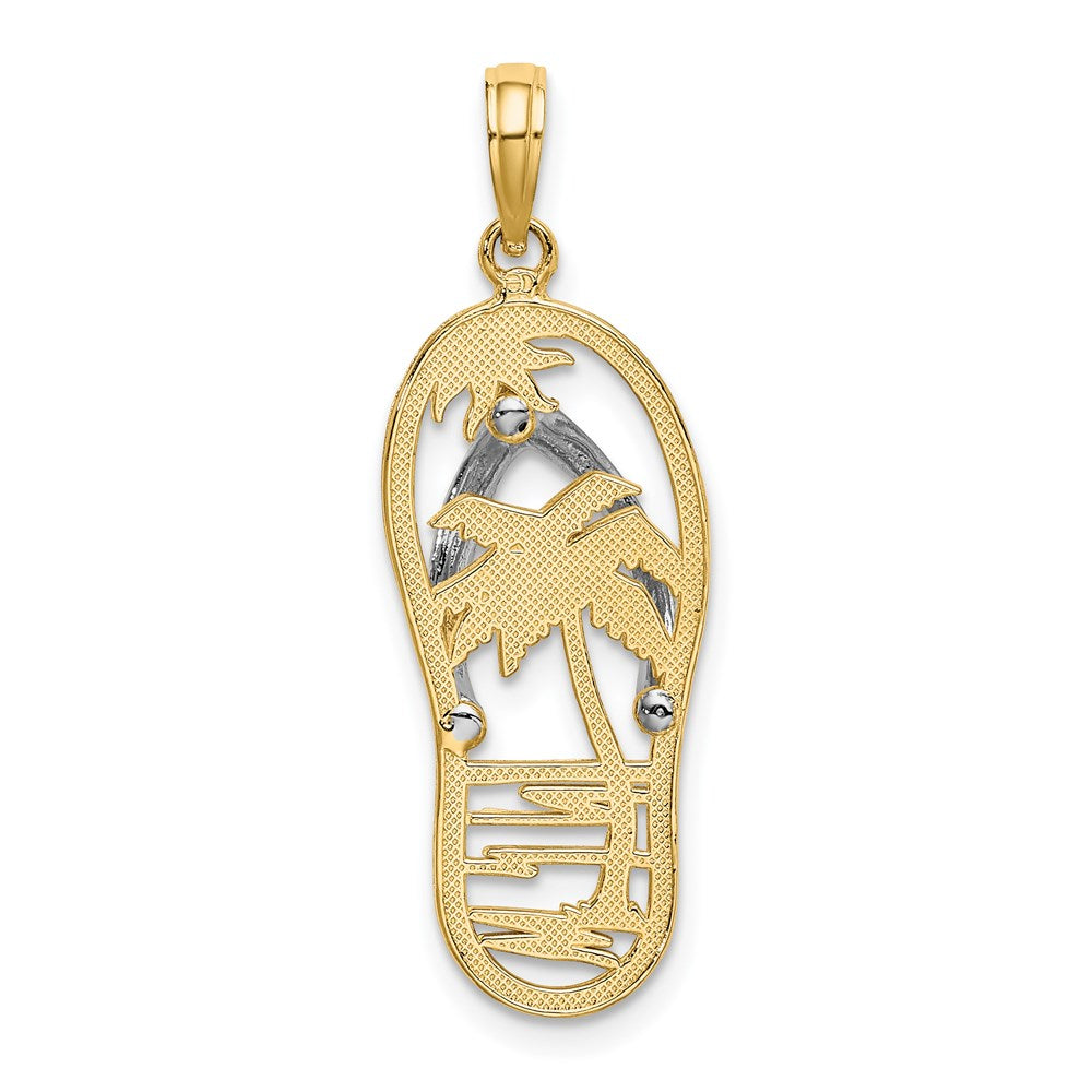 14K w/Rhodium Palm Tree Flip-Flop Charm