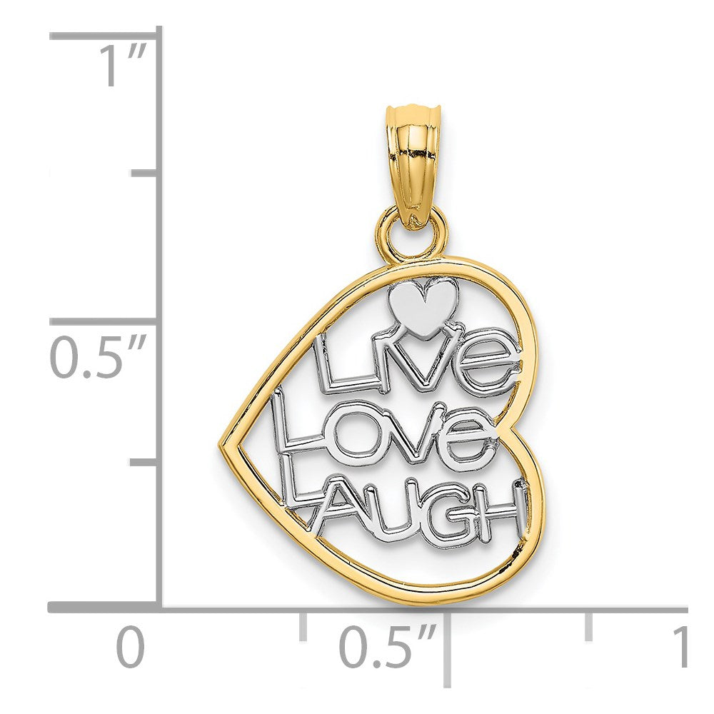 14k and Rhodium LIVE LOVE LAUGH In Heart Charm