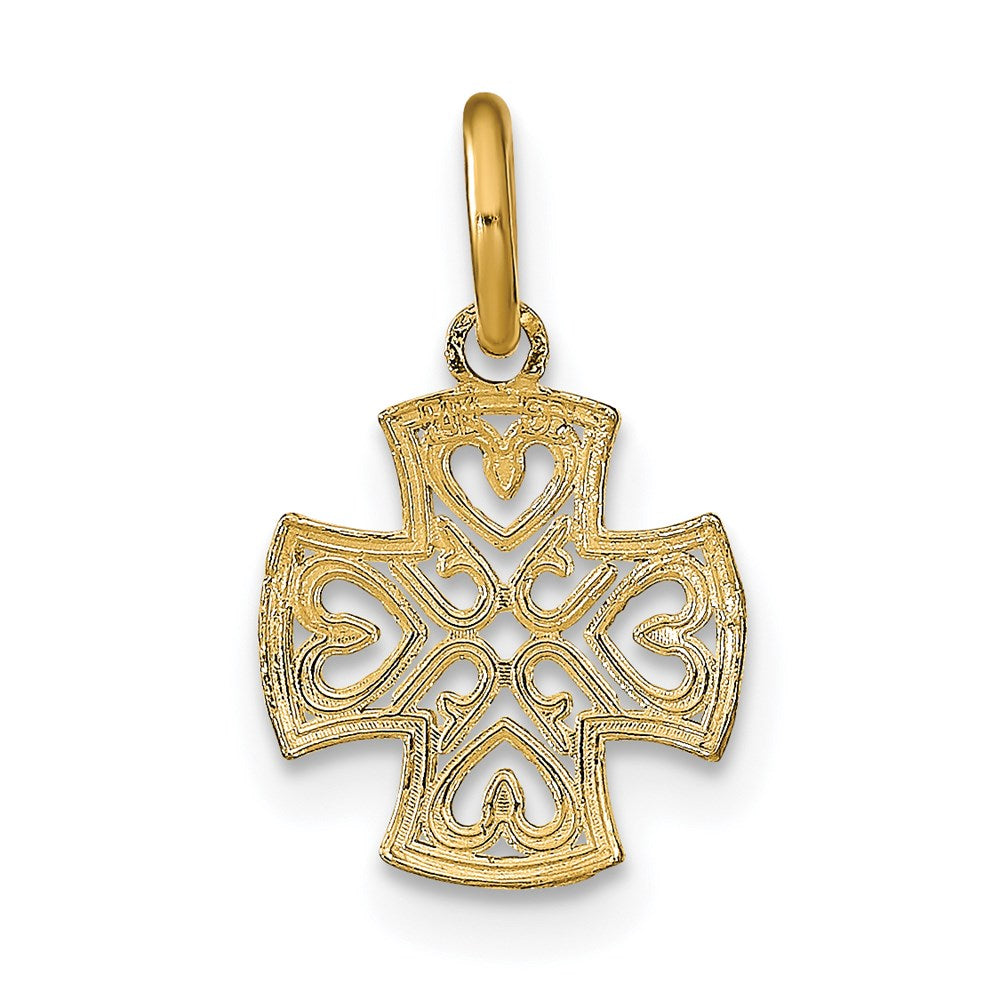 14K w/Rhodium and D/C Hearts In Cross Charm
