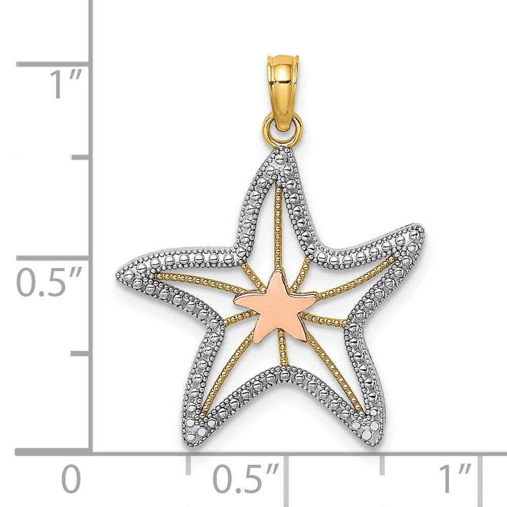 14K Two-Tone W/ White Rhodium Cut-Out Small Starfish Charm