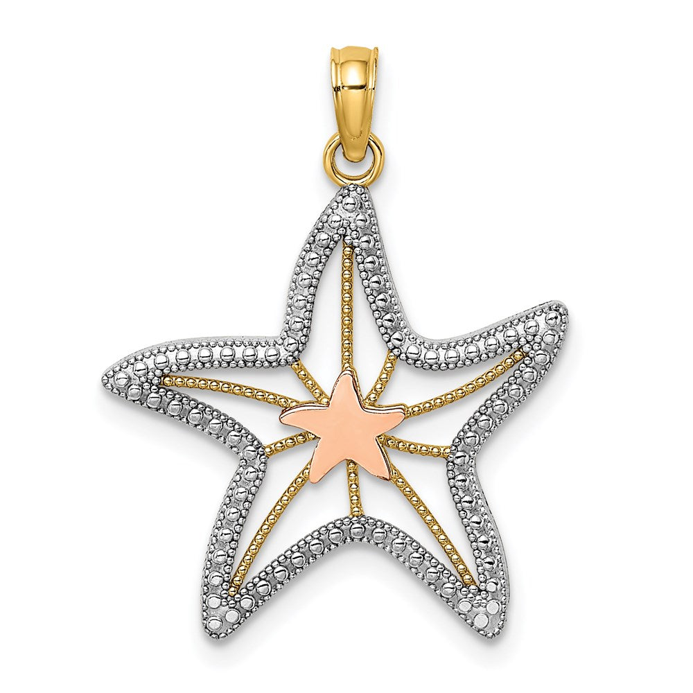 14K Two-Tone W/ White Rhodium Cut-Out Small Starfish Charm