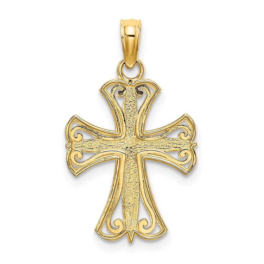 14K W/ Rhodium Textured Cross Charm