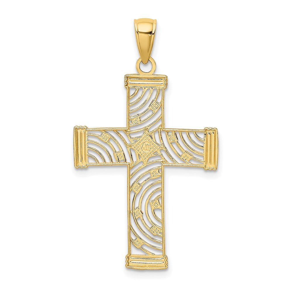 14K W/ Rhodium D/C and Cut-Out Cross Charm