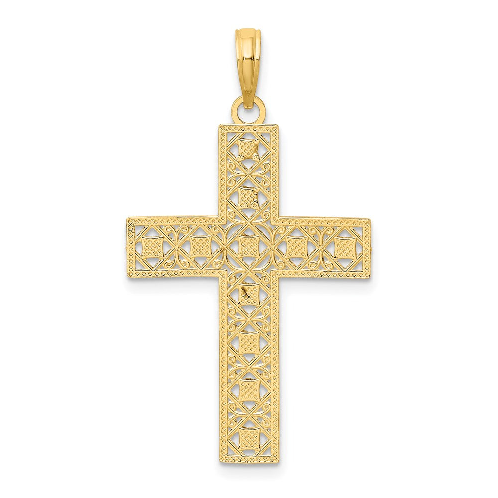 14K W/ Rhodium D/C and Cut-Out Cross Charm