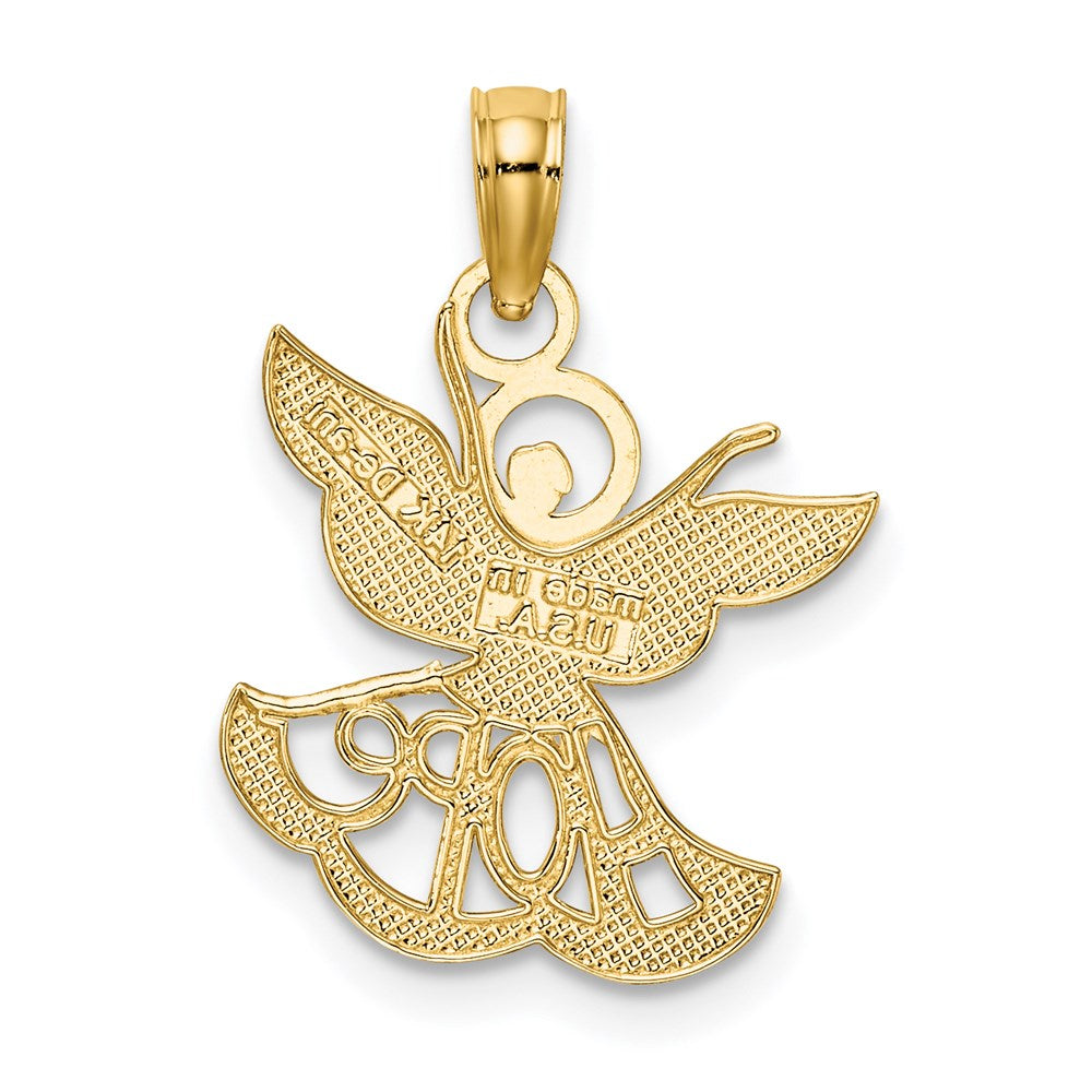 14K w/Rhodium Polished/Textured Cut-Out HOPE Angel Charm