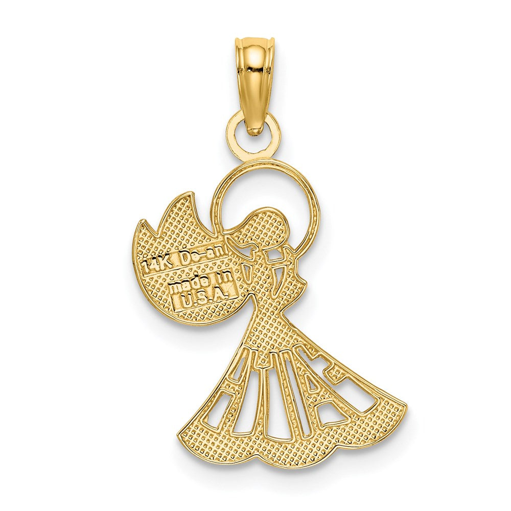 14K w/Rhodium Polished and Textured Angel W/ Faith Charm