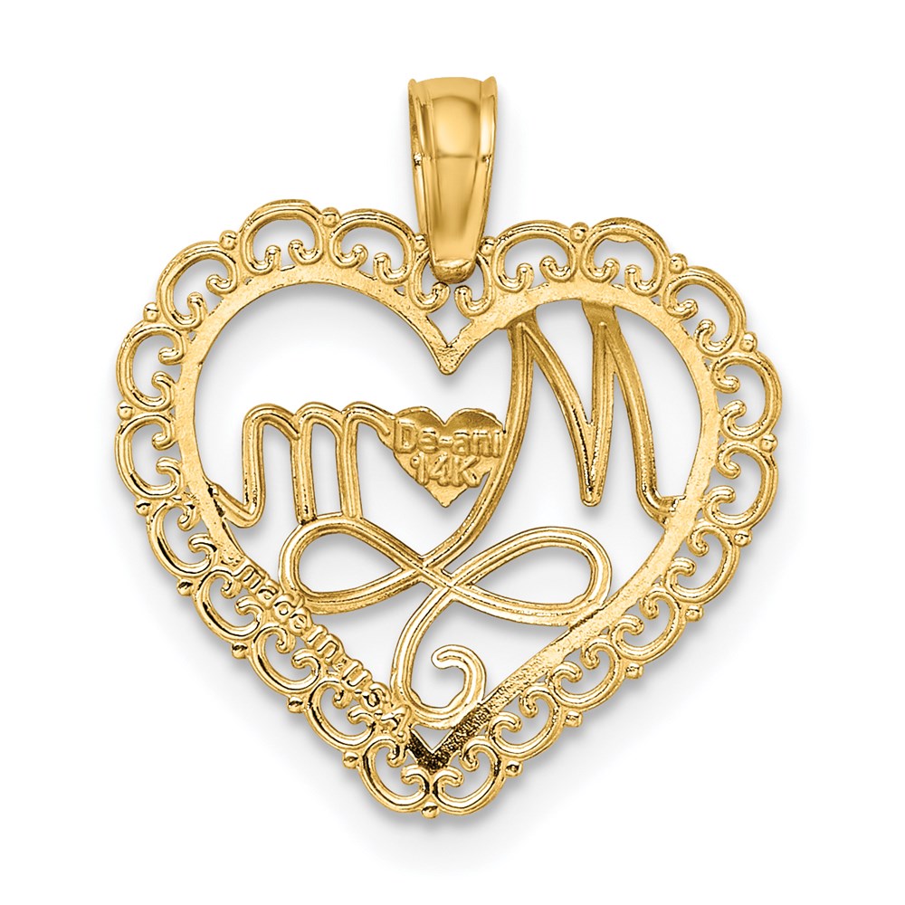 14k w/Rhodium Cut-Out MOM In Scallop Heart Charm