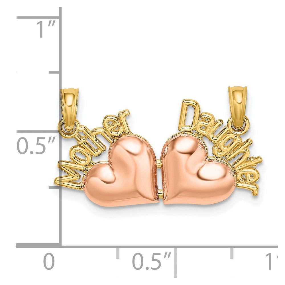 14k Two-Tone MOTHER and DAUGHTER Break-Apart Hearts Charm