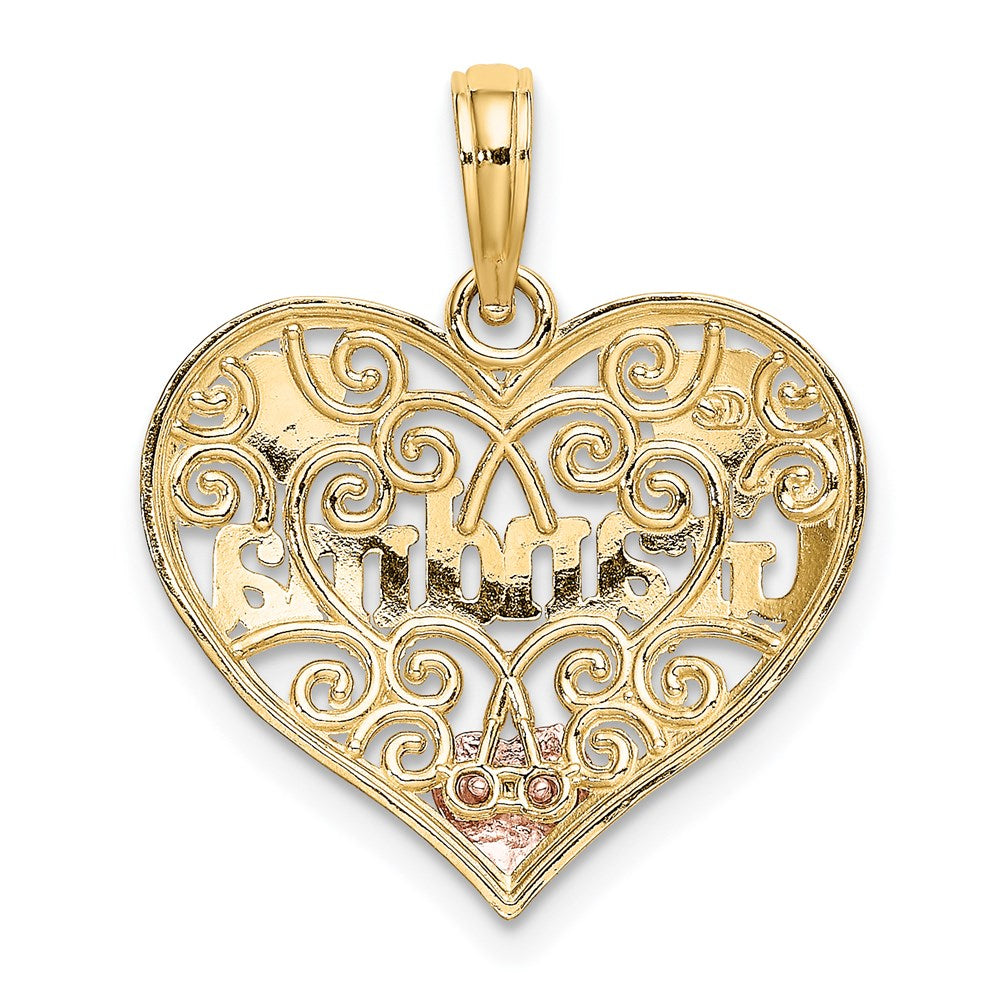 14k Two-tone White Rhodium GRANDMA In Filigree Heart Charm