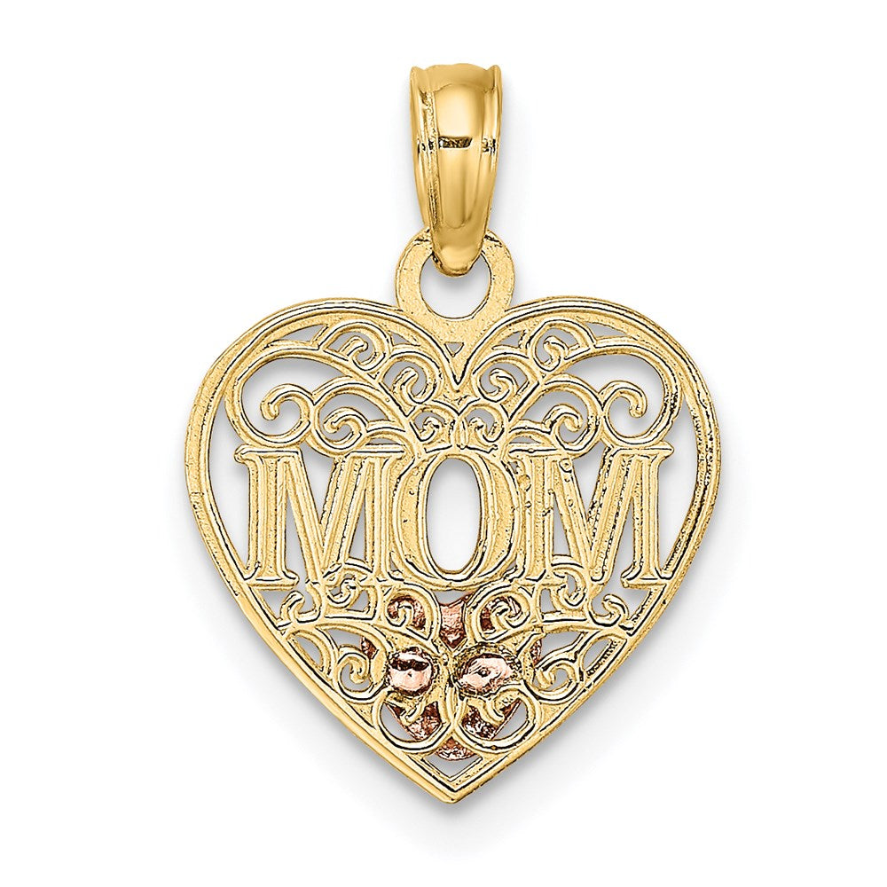 14K Two-tone w/White Rhodium Polished MOM in Heart Pendant