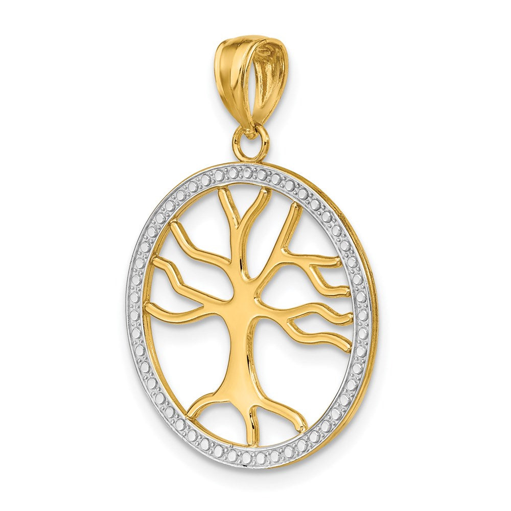 14k w/Rhodium Large Tree of Life Round Frame Charm