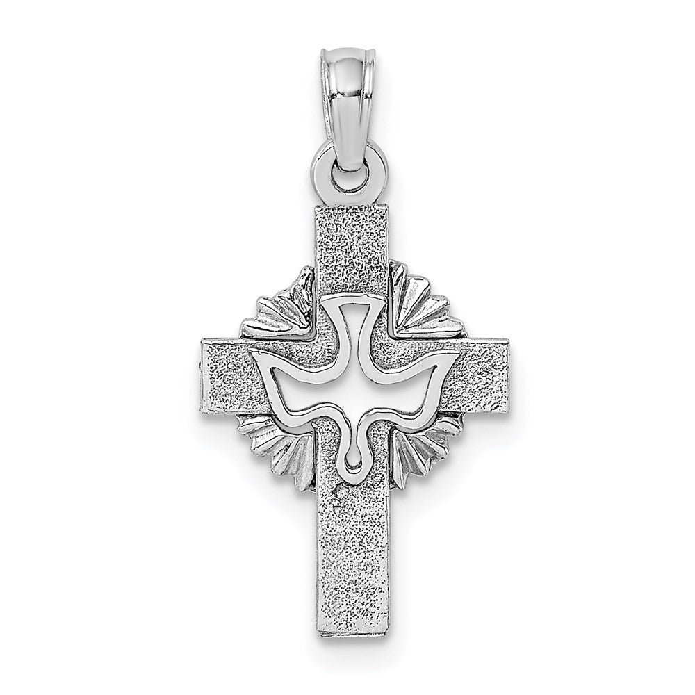 14K White Gold Cut-Out Dove On Cross Charm