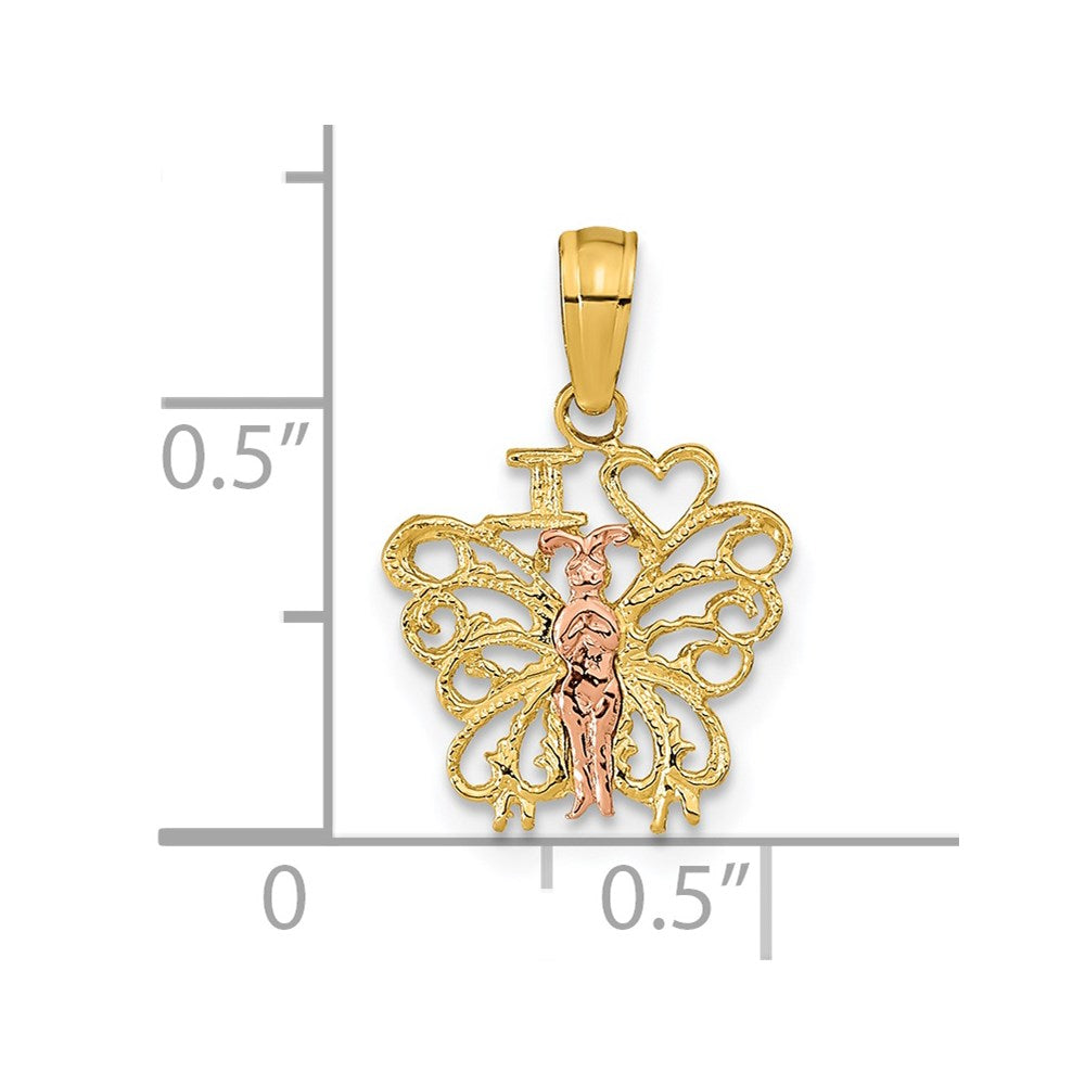 14K Two-tone I HEART Butterfly Pendant