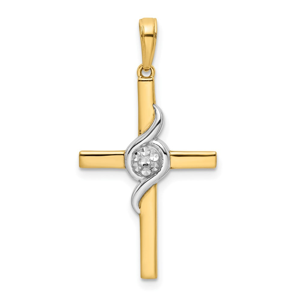 14K w/Rhodium D/C Cross Pendant