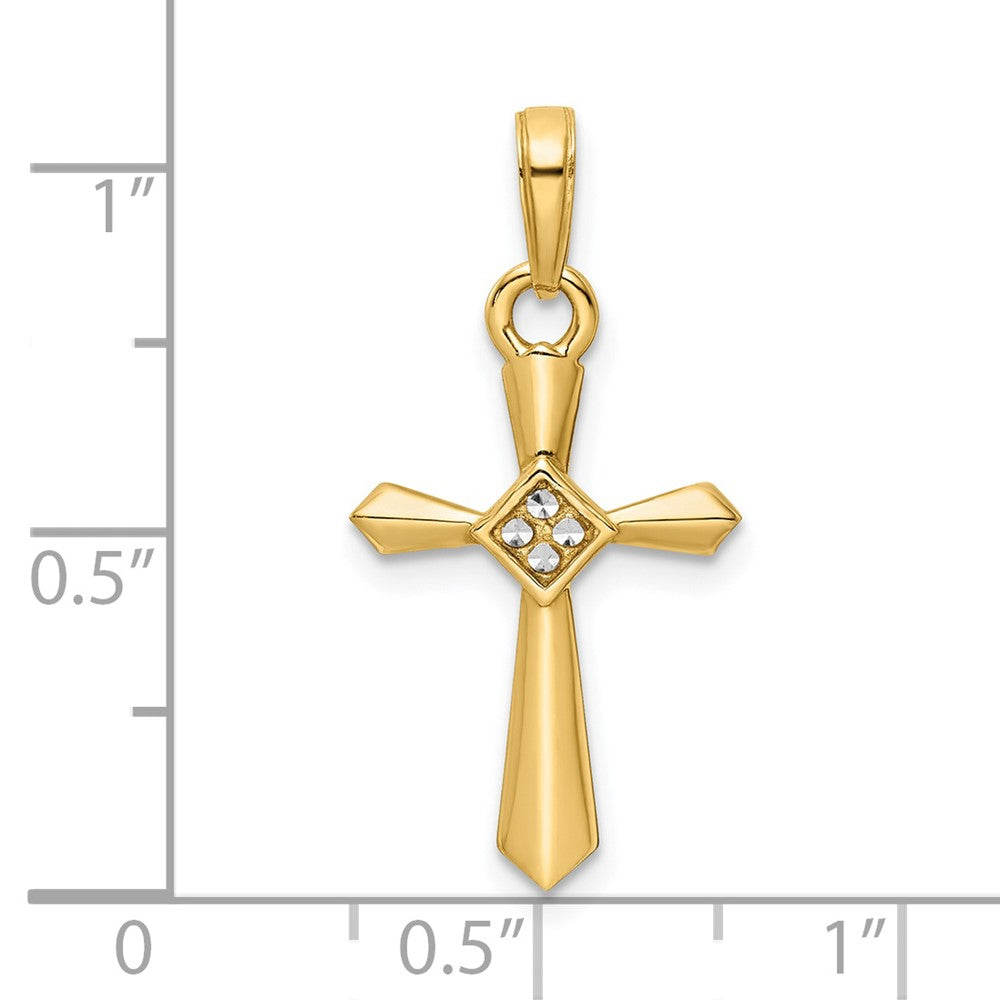 14K w/Rhodium D/C Cross Pendant